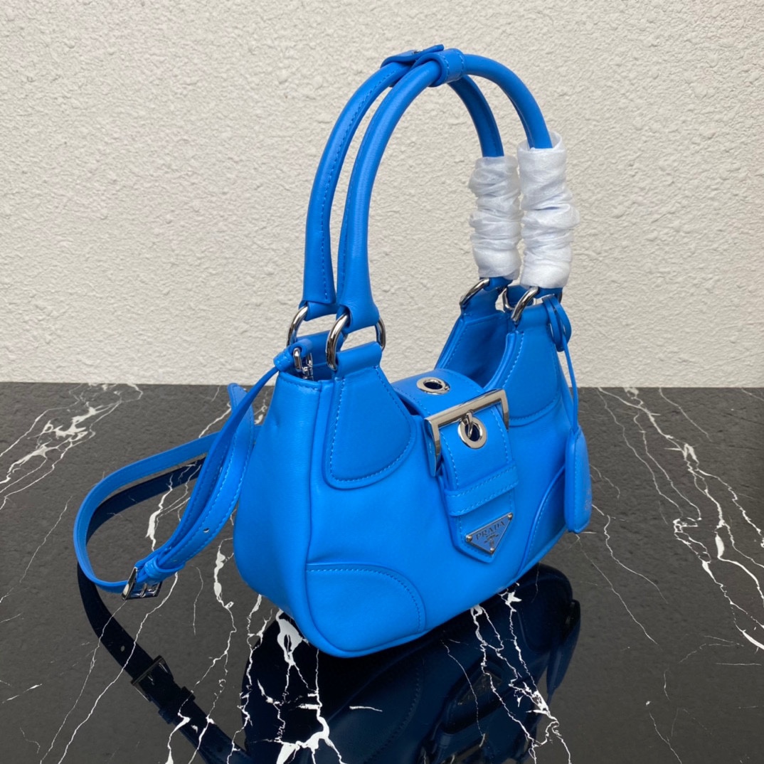 Prada Moon Padded Nappa Leather Hobo Bag Light Blue 1BA381